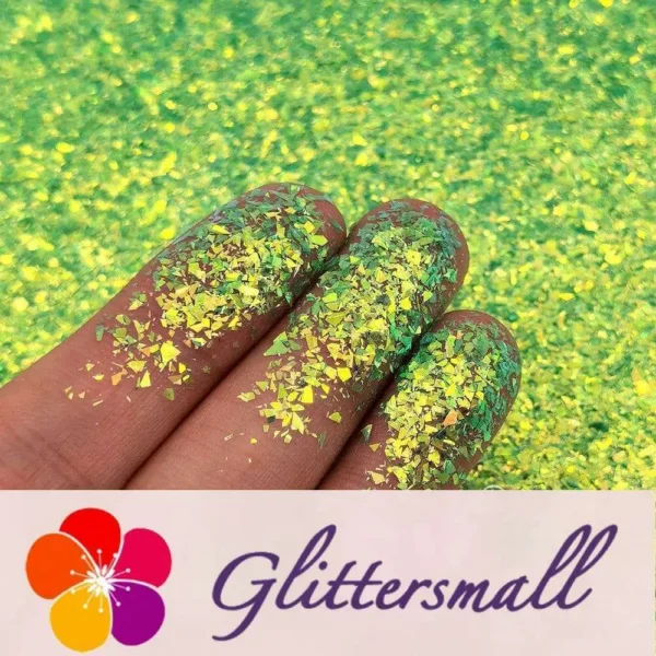 High Brightness Green Iridescent Cellophane Glitter Shards (Flakes) FC333 2x2