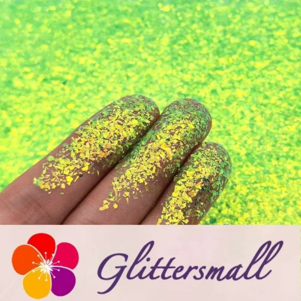 1__1_48e114bf-47ad-492e-9ee9-23fa7dc9fcc4.webp Fluorescent Green High Brightness Iridescent Cellophane Glitter Shards (Flakes) FC333A 2x2