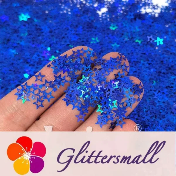 6mm Holographic Sea Blue Hollow Out Star Shaped Glitter LB0705