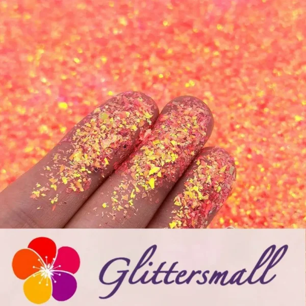 Fluorescent Reddish Orange High Brightness Iridescent Cellophane Glitter Shards (Flakes) FC334 2x2