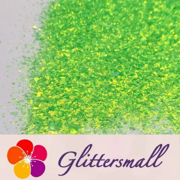 3__1_488cc52e-050e-4a58-bec5-9ca302015486.webp Fluorescent Green High Brightness Iridescent Cellophane Glitter Shards (Flakes) FC333A 2x2