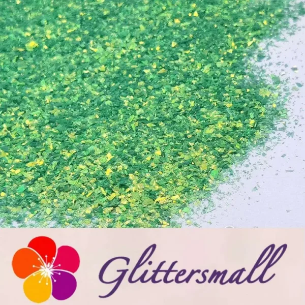 High Brightness Green Iridescent Cellophane Glitter Shards (Flakes) FC333 2x2