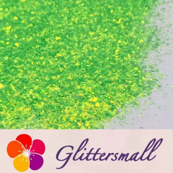 4__1_12fd55a0-ca6c-4cf6-8e36-27c208be5458.webp Fluorescent Green High Brightness Iridescent Cellophane Glitter Shards (Flakes) FC333A 2x2