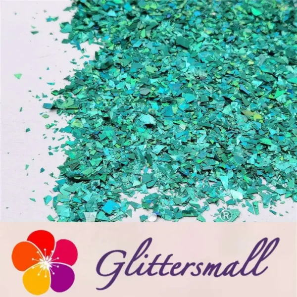 Holographic Teal Green Cellophane Glitter Flakes Holo Shards LB0702 4x4