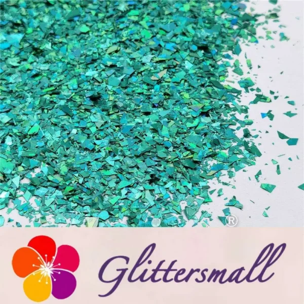 Holographic Teal Green Cellophane Glitter Flakes Holo Shards LB0702 4x4
