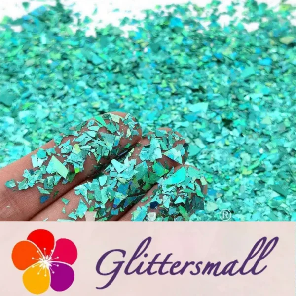 Holographic Teal Green Cellophane Glitter Flakes Holo Shards LB0702 4x4