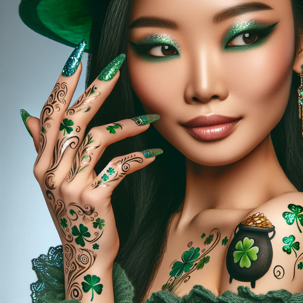 Enchanting Green Glitter Nail & Body Designs for a Magical St. Patrick’s Day