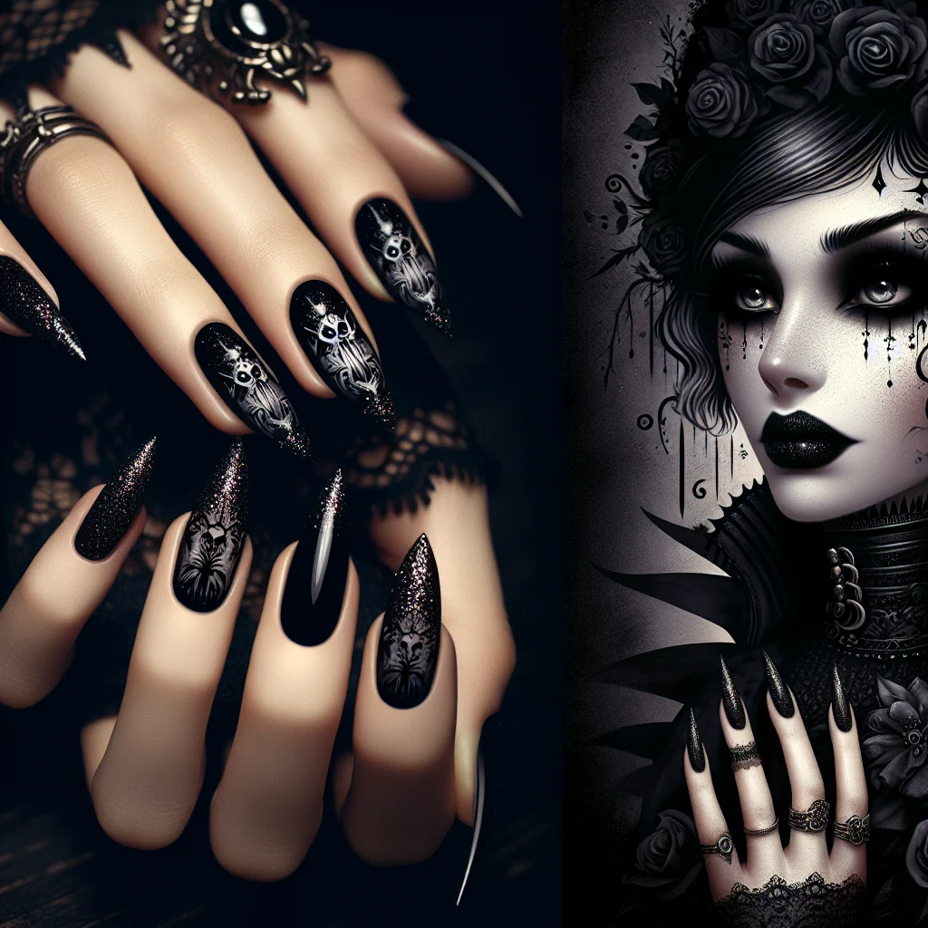 Unleash Your Dark Side: Gothic Nail Art & Makeup with Black Glitter