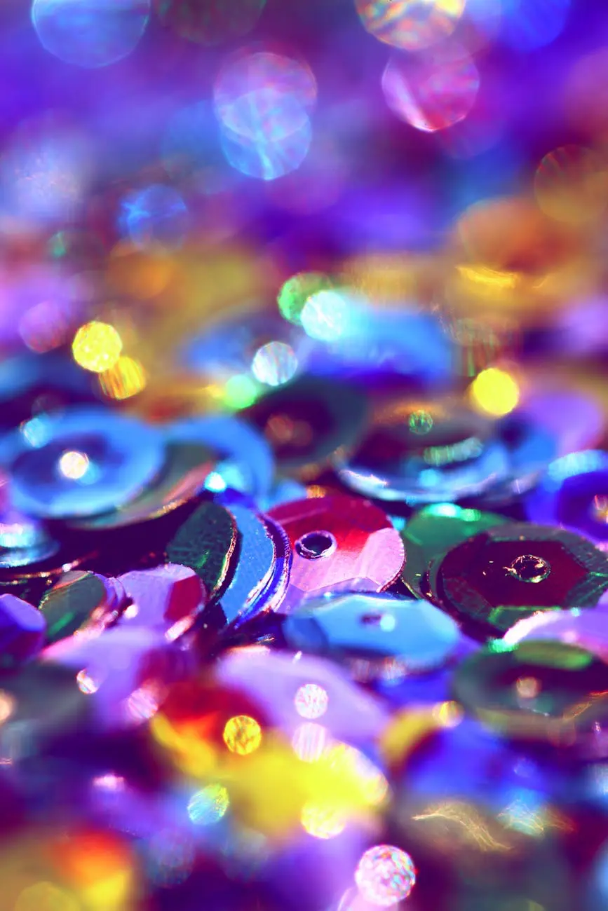 Vibrant macro shot of colorful sequins with a sparkling bokeh effect.