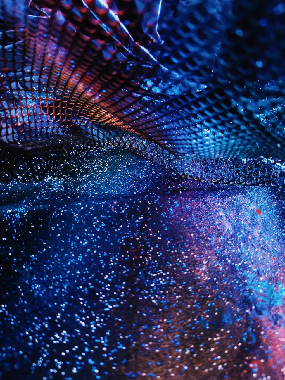 A mesmerizing abstract image featuring colorful shimmering glitter under a cosmic pattern, evoking mystery and elegance.
