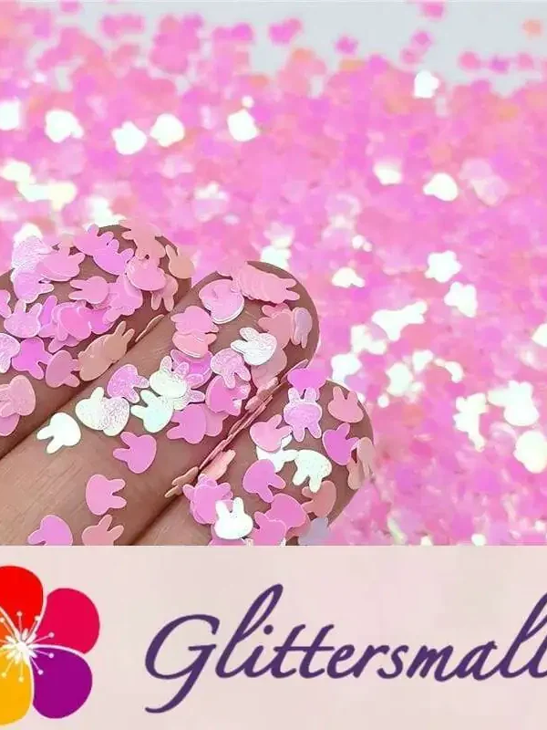 4mm Rabbit Bunny Shapes Rose Pink Glitter C018R