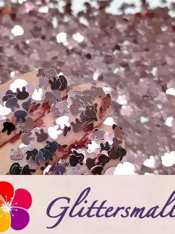 4mm Rabbit Bunny Shapes Pink Glitter B0900