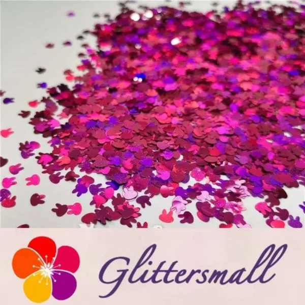 03_3028e243-6198-44d8-b801-bee7785b951f.webp 4mm Rabbit Bunny Shapes Laser Rose Red Glitter LB0900