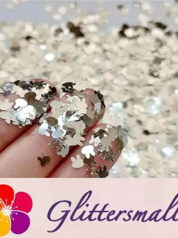 4mm Rabbit Bunny Shapes Silver Glitter B0100