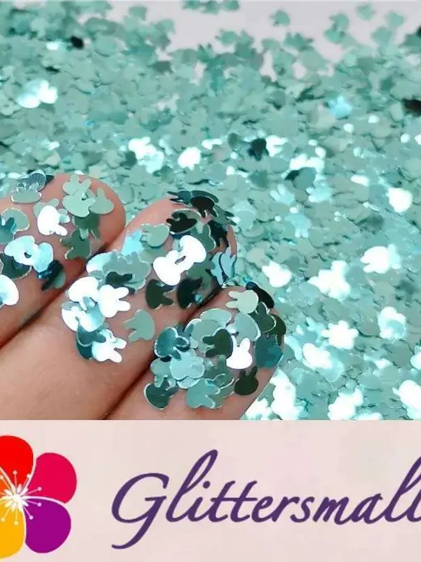 4mm Rabbit Bunny Shapes Sky Blue Glitter B0711
