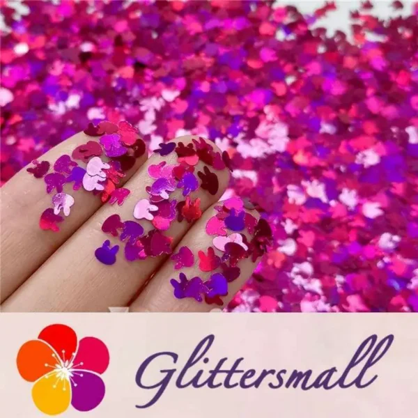 06_240baef1-25e1-42dd-8129-9d6c23fa1db7.webp 4mm Rabbit Bunny Shapes Laser Rose Red Glitter LB0900