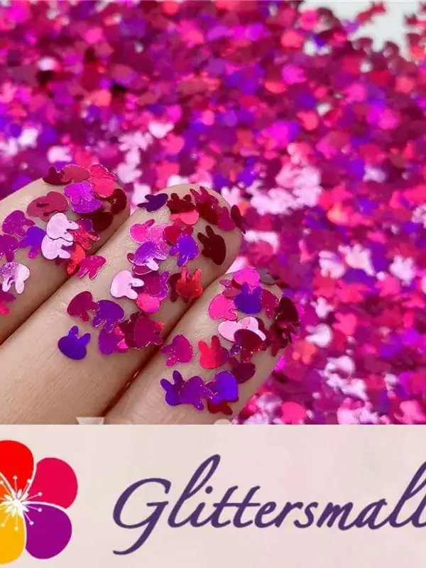4mm Rabbit Bunny Shapes Laser Rose Red Glitter LB0900