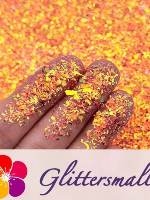 High Brightness Orange Red Iridescent Cellophane Glitter Shards (Flakes) FC338 2x2