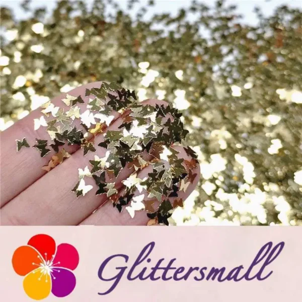 1_36e5ffb4-22dc-46ad-a109-7965e2aa7623.webp 3mm Butterfly Shaped Champagne Gold Glitter B0212