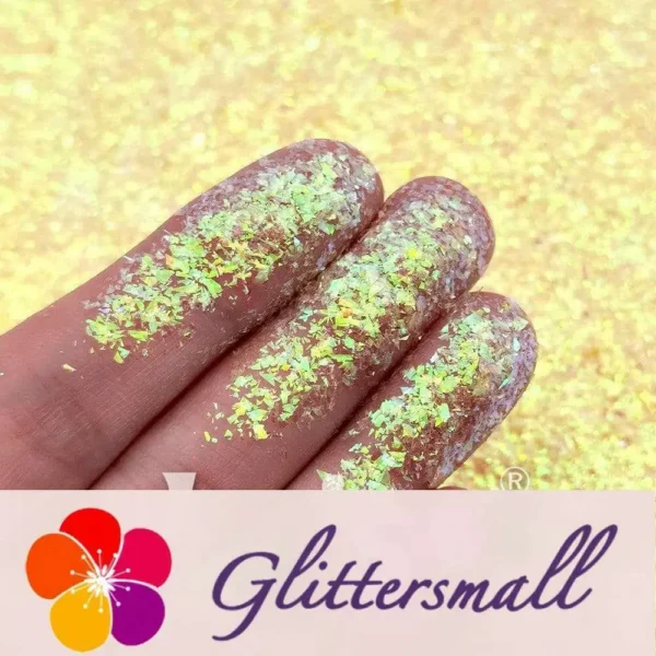 1_77d9570d-2c9c-4a5b-8705-429235b683ee.webp Iridescent Pale Yellow Professional Cosmetic Cellophane Glitter Shards (Flakes) FCH12 2x2