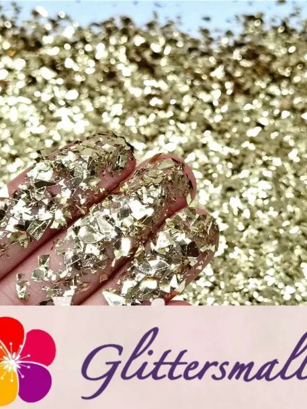 Champagne Gold Cellophane Glitter Flakes Shards B0212 4x4