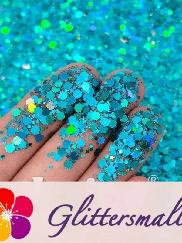 General Mixed Holographic Lake Blue Glitter Hexagon Shaped LB0701