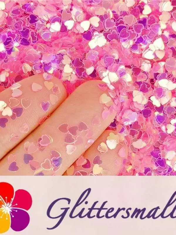 3mm Heart Shaped Iridescent Fluorescent Red Glitter FE-FC339