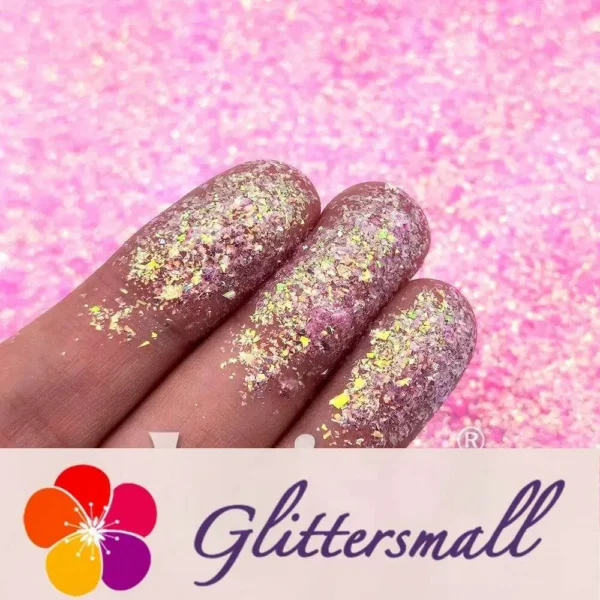 1_c02502e0-dab1-4144-a9d7-bbfc3278faa7.webp Iridescent Tender Pink Professional Cosmetic Cellophane Glitter Shards (Flakes) FCH18 2x2