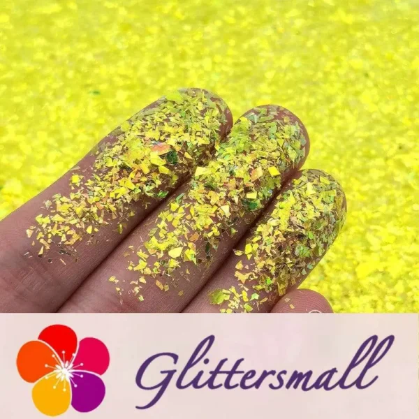 High Brightness Lemon Yellow Iridescent Cellophane Glitter Shards (Flakes) FC332 2x2