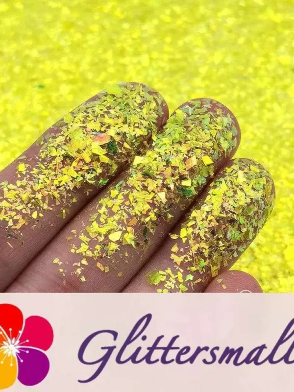 High Brightness Lemon Yellow Iridescent Cellophane Glitter Shards (Flakes) FC332 2x2