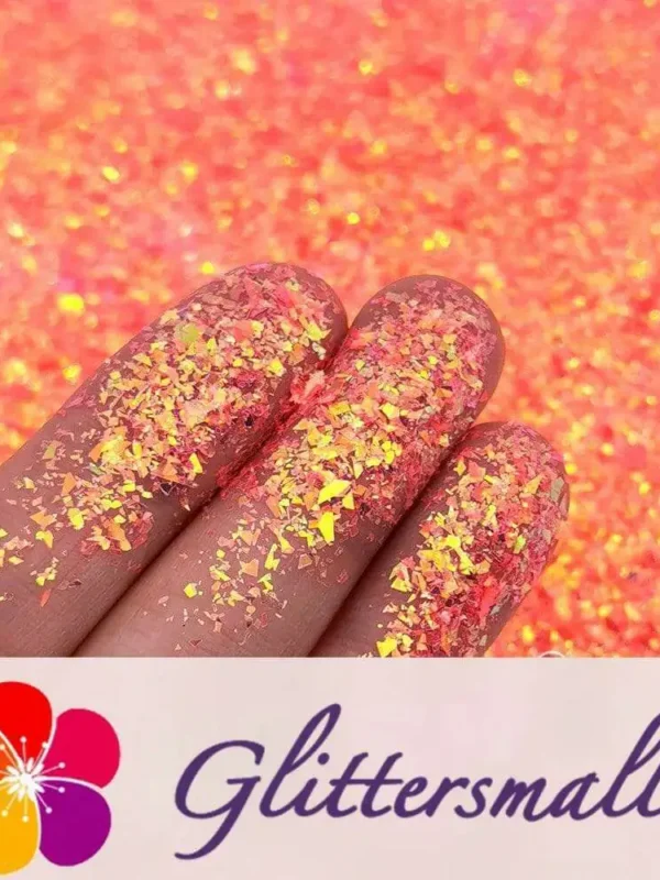 Fluorescent Reddish Orange High Brightness Iridescent Cellophane Glitter Shards (Flakes) FC334 2x2
