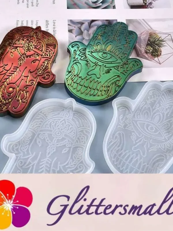 2 Pcs Hamsa Hand of Fatima Epoxy for DIY Craft Cup Mat Resin Molds