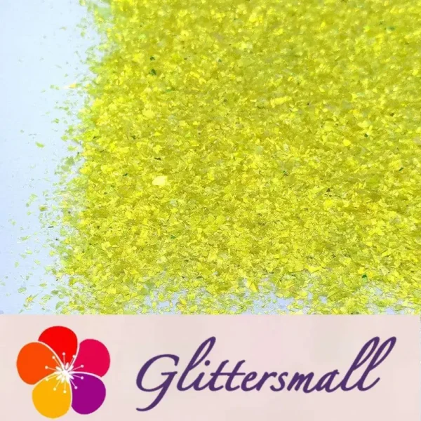 High Brightness Lemon Yellow Iridescent Cellophane Glitter Shards (Flakes) FC332 2x2