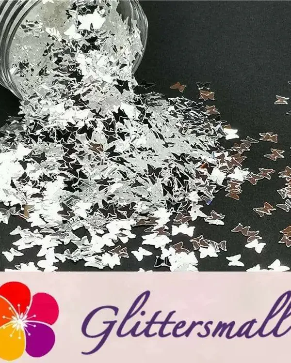 3mm Butterfly Shapes Mirror Silver Glitter GSY001