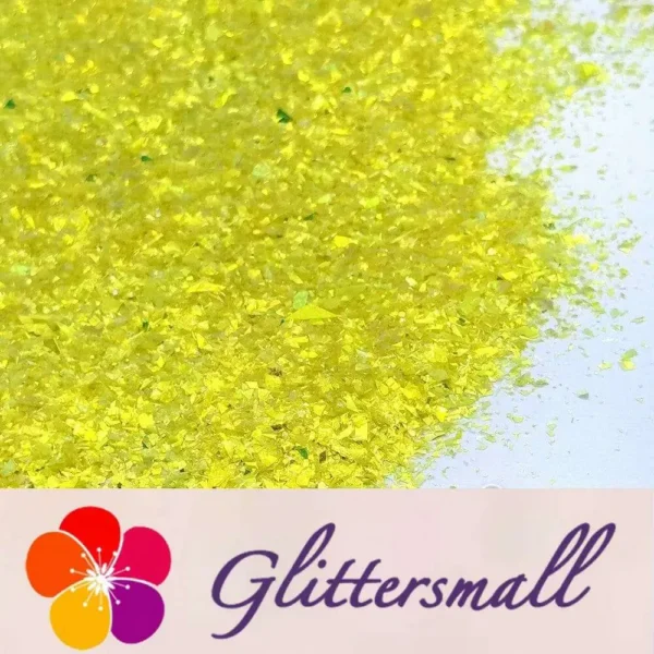High Brightness Lemon Yellow Iridescent Cellophane Glitter Shards (Flakes) FC332 2x2