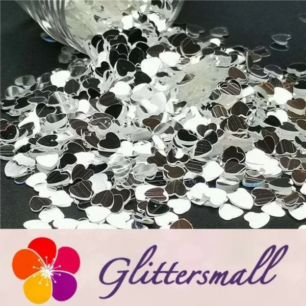 4mm Heart Shapes Mirror Silver Glitter GSY001