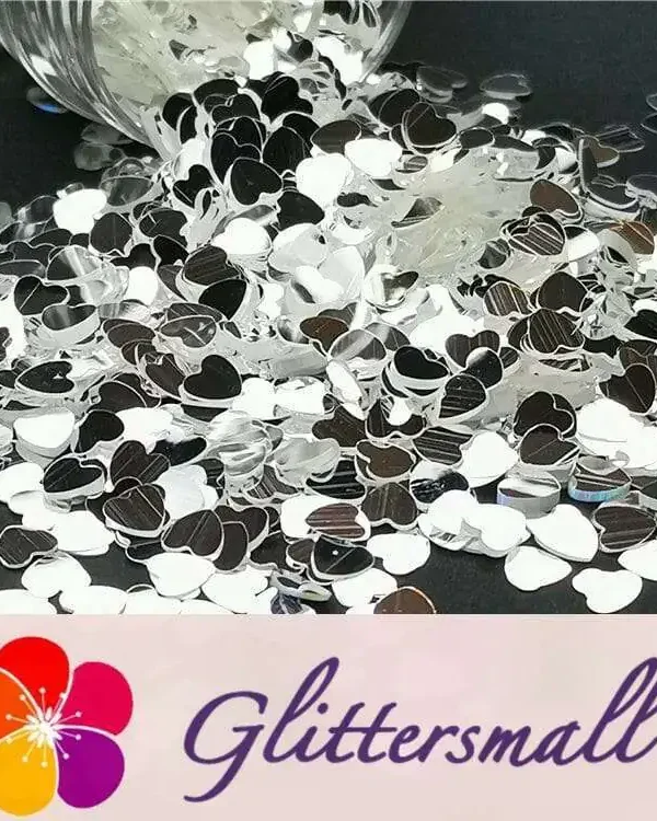 4mm Heart Shapes Mirror Silver Glitter GSY001