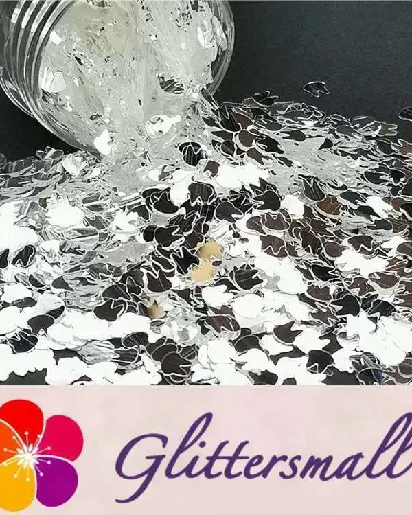 4mm Rabbit Bunny Shapes Mirror Silver Glitter GSY001