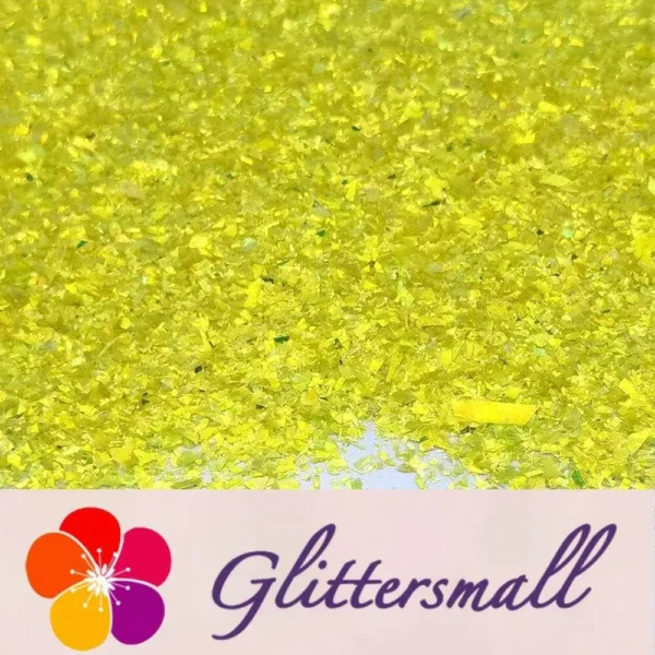 High Brightness Lemon Yellow Iridescent Cellophane Glitter Shards (Flakes) FC332 2x2