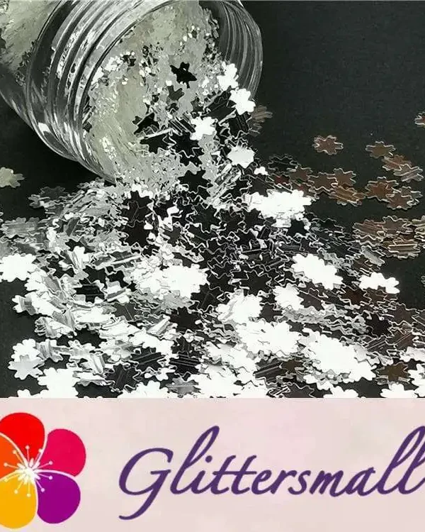 5mm Cherry Blossoms (Sakura) Shapes Mirror Silver Glitter GSY001