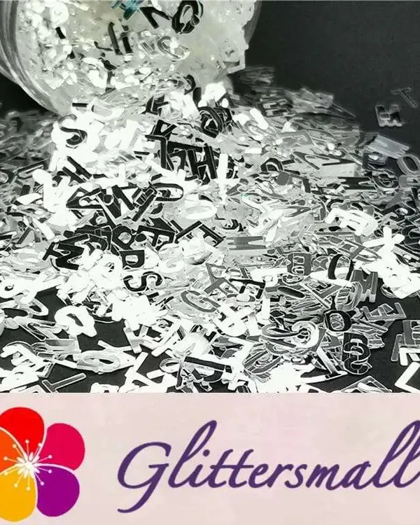 5mm Alphabet Shapes Mirror Silver Glitter GSY001