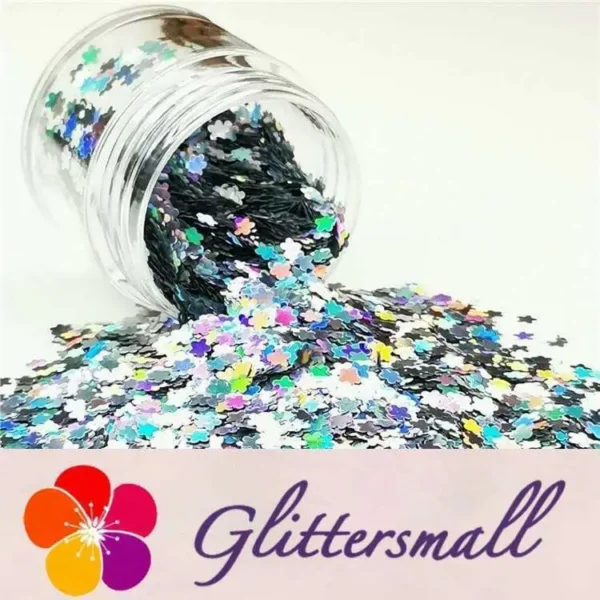 IMG_20190408_204432_3e7878d5-eb4c-4c7c-8227-8e33c73a6c00.webp 3mm Flower Shapes Laser Silver Glitter LB0100