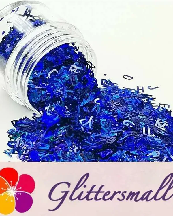 5mm Alphabet Shapes Laser Sea Blue Glitter LB0705