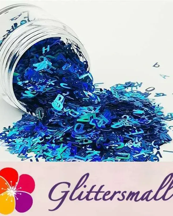 5mm Alphabet Shapes Laser Sky Blue Glitter LB0700