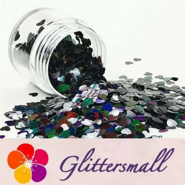 4mm Heart Shapes Laser Black Glitter LB01000