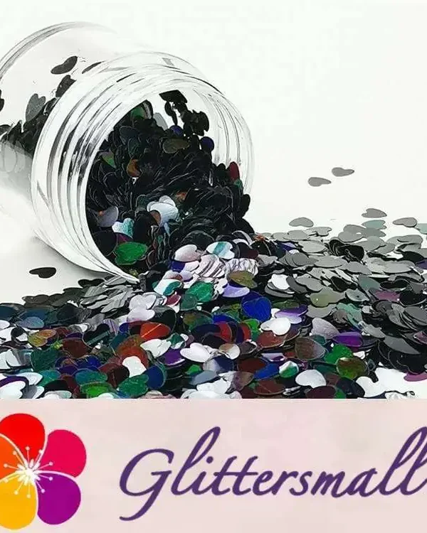 4mm Heart Shapes Laser Black Glitter LB01000