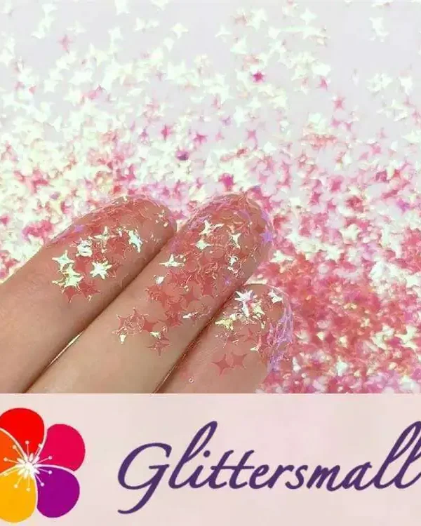 3/4/5mm Four Pointed Star Shapes Rose Pink Translucent Glitter C018