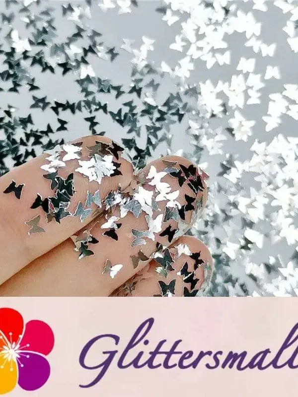 3mm Butterfly Shapes Silver Glitter B0100
