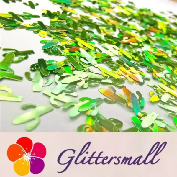 Cactus Shaped Laser Holographic Green Glitter LB0601