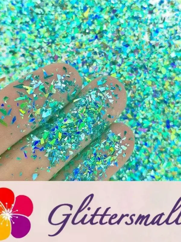 Holographic Teal Green Opa Cellophane Holo Shards Confetti Glitter Sprinkle Toppings LB0702 2x2